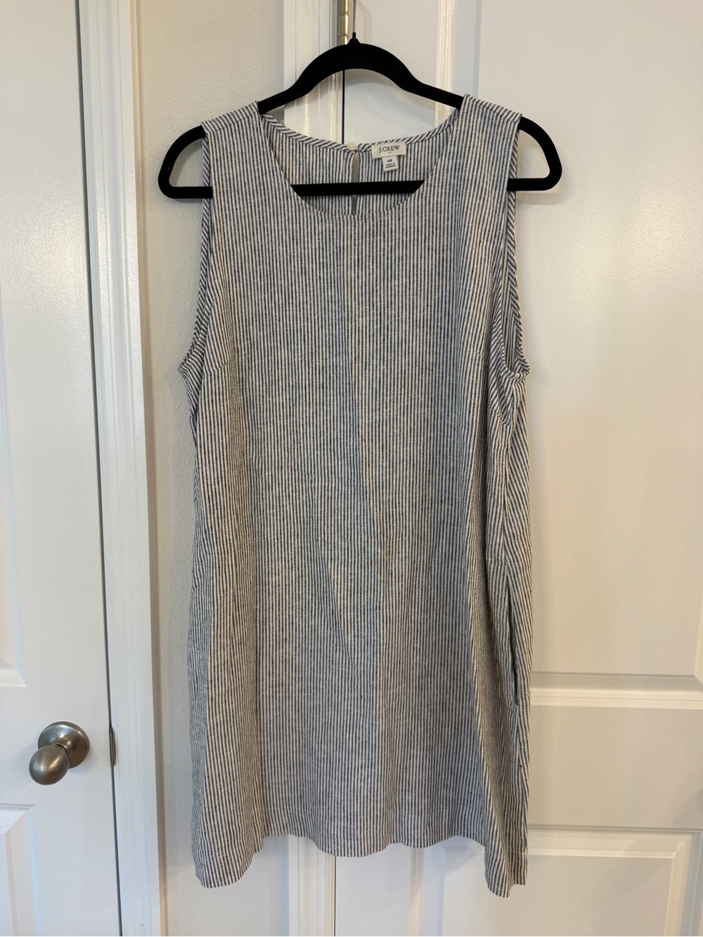 J. Crew sleeveless striped linen-blend mini dress in blue and white